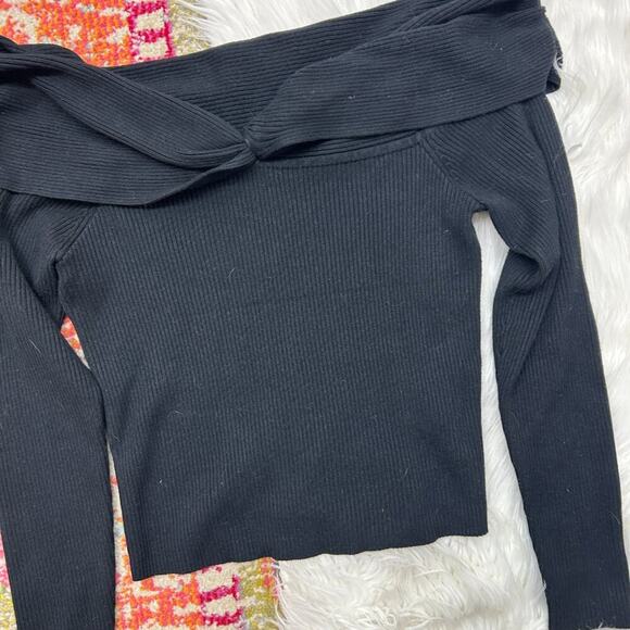 Abercrombie Neutral Black Stretch Long Sleeve Off Shoulder Knit Sweater XL - Picture 4 of 5